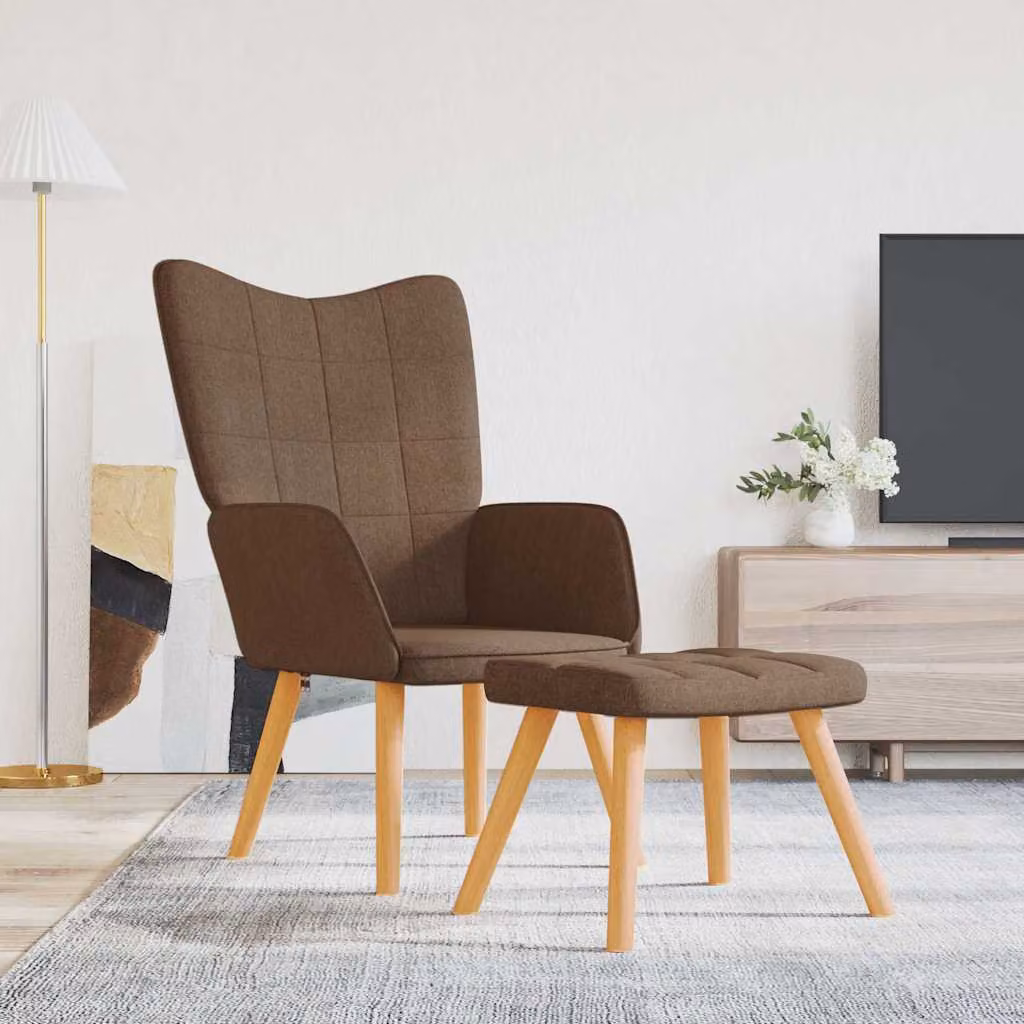 vidaXL Poltrona Relax con Poggiapiedi Marrone in Tessuto e Struttura in Legno e Metallo