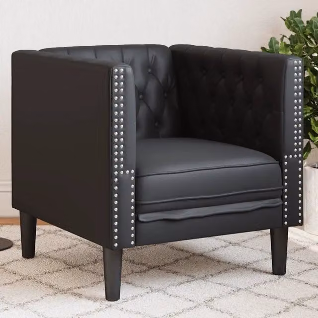 Poltrona Chesterfield nera in similpelle vidaXL con braccioli e struttura imbottita – 1