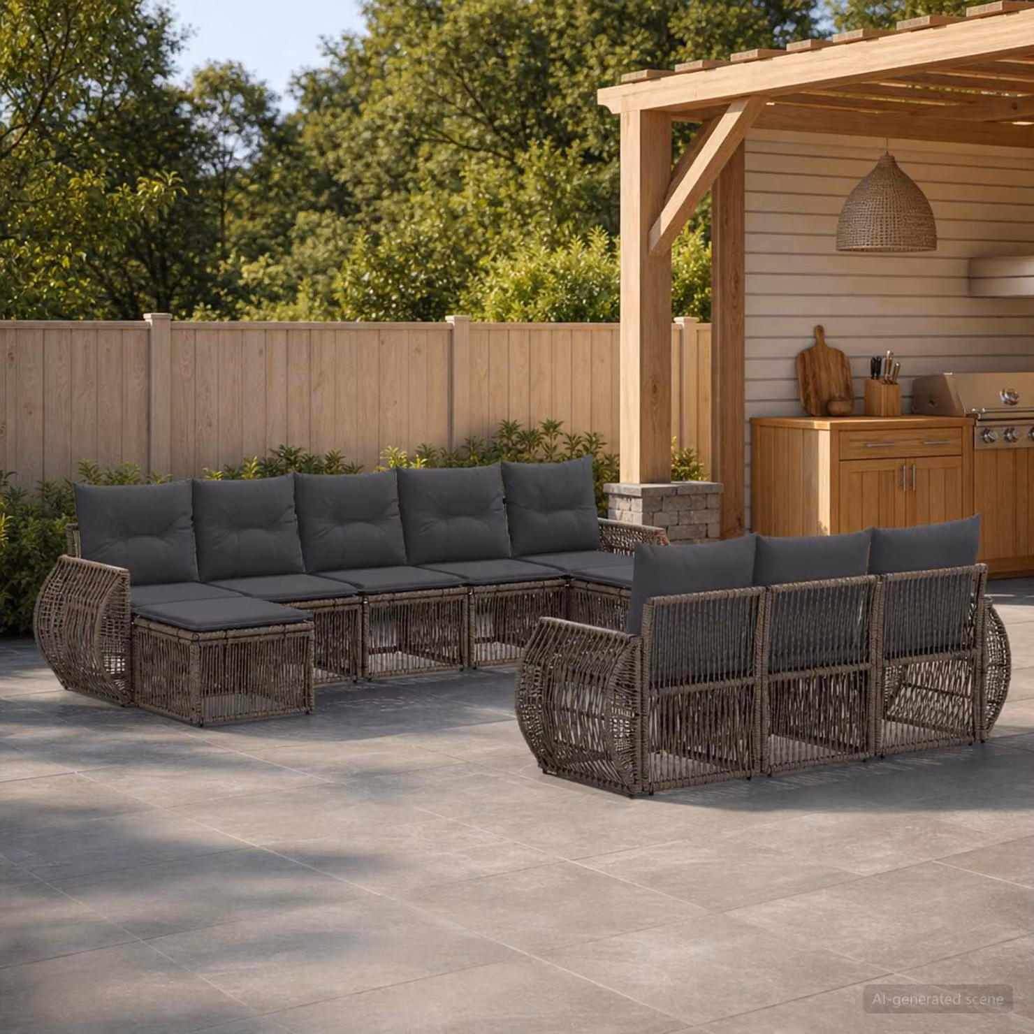 Set Divano da Giardino vidaXL 10 Pezzi a Forma di U in Polyrattan Grigio e Antracite con Cuscini e Struttura in Acciaio