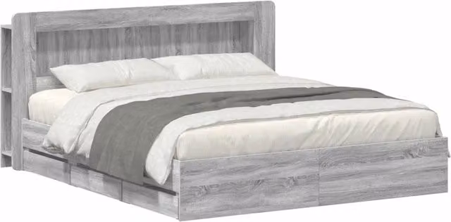 Letto matrimoniale | Letto per adulti | Telaio del letto con storage Sonoma grigio 200 x 200 cm