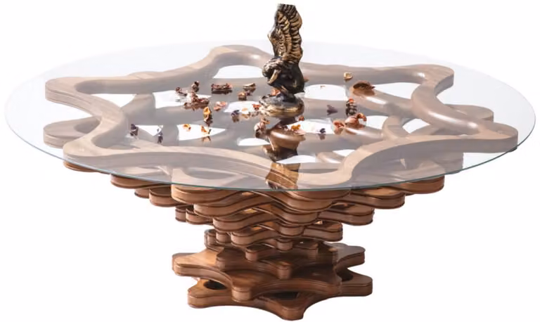 Tavolino moderno per soggiorno, nuovo, in legno, confortevole, rotondo, pratico, color marrone