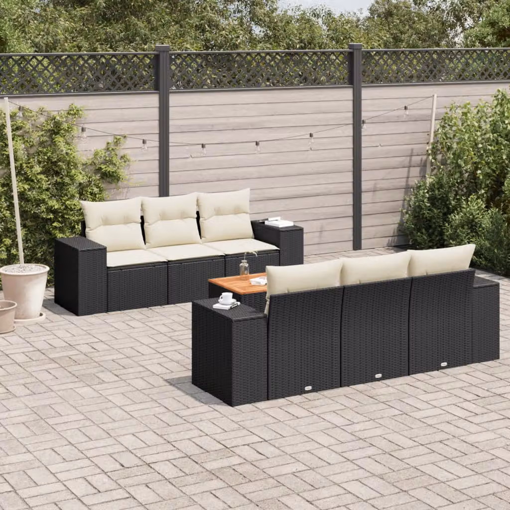vidaXL Set Salotto da Giardino Moderno a Forma di L con Cuscini, Divano a 2 Posti, Poltrone e Tavolino, Nero e Bianco – 1