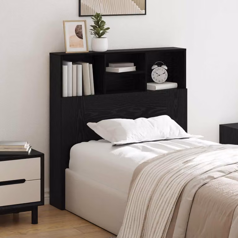 Testata del letto moderna vidaXL in legno ingegnerizzato nero con ripiano integrato L: 100 cm, H: 103,5 cm, P: 17,24 cm