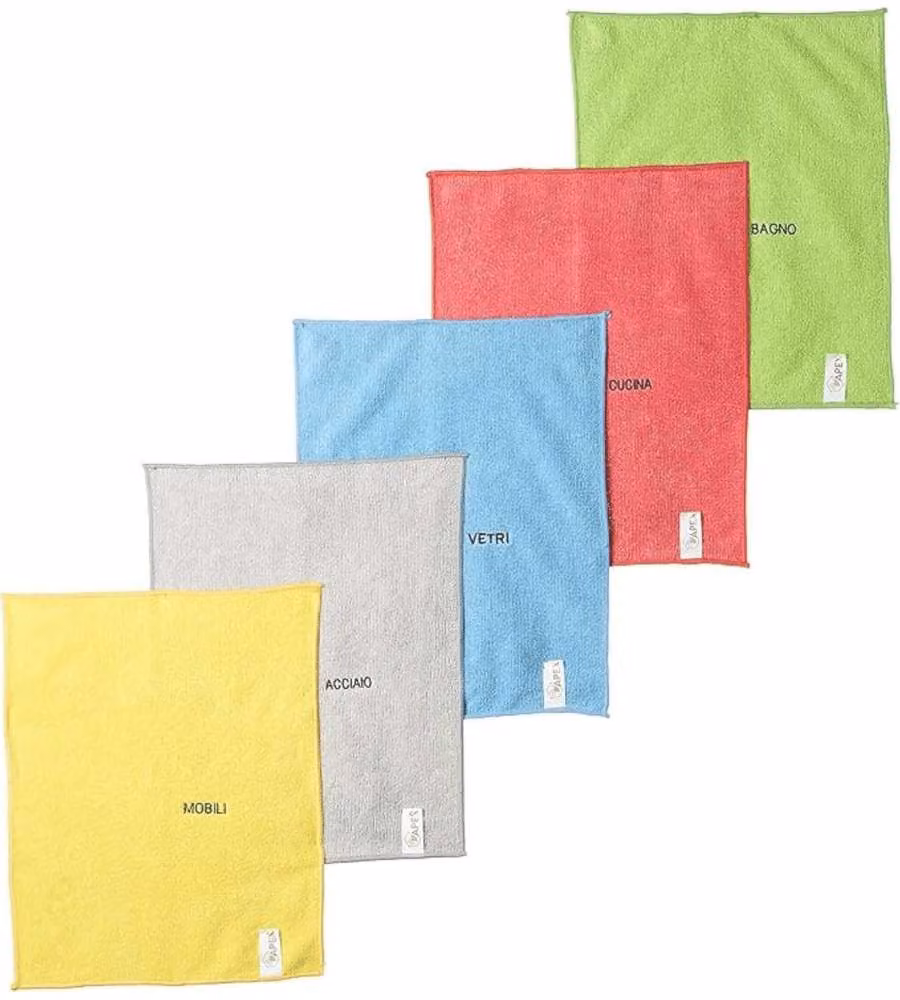 Apex Set 5 Panni Microfibra Colorati 30x38 cm per Pulizia Casa