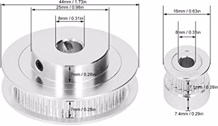 Set di 2 pulegge sincronizzate in alluminio per cinghie dentate, lunghezza 200 mm, larghezza 6 mm, diametro del foro (8 mm / 0,31 pollici)