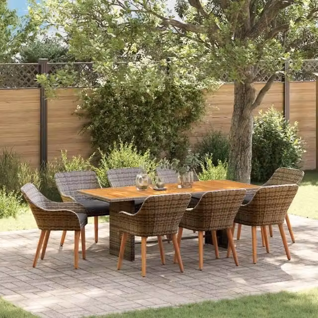 Set da pranzo per giardino e terrazzo vidaXL in polyrattan grigio, 9 pezzi – 1