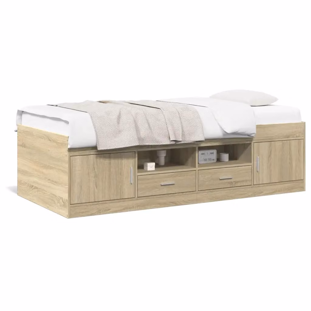 vidaXL Divano Letto Moderno con Cassetti in Legno Rovere, Colore Marrone e Beige, L/P/H: 193 x 78 x 52 cm – 2