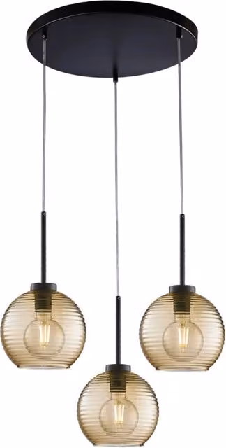 Lampada a sospensione moderna Ankara BELIGHT con 3 luci in vetro soffiato ambra e metallo nero