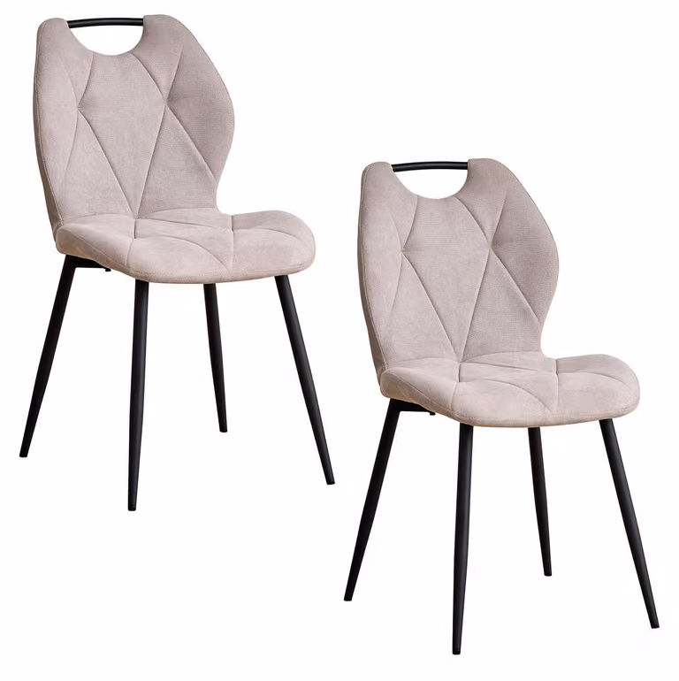 Set di 2 sedie da pranzo - Sedia - Rivestimento in tessuto imbottito - Gambe in metallo - Senza braccioli - Design moderno - Beige
