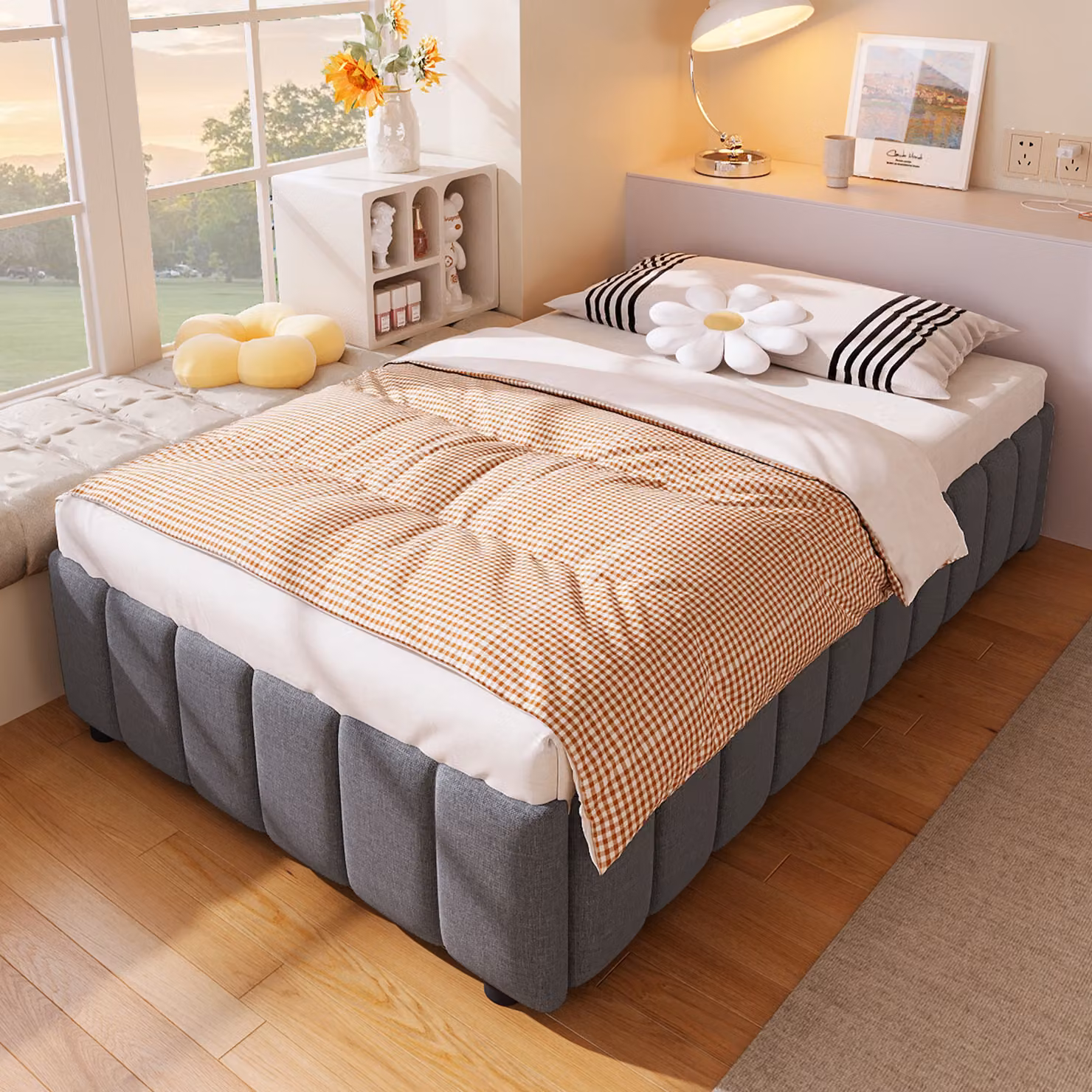 Letto imbottito idraulico Flieks 90x200 cm senza testiera, letto con contenitore, letto in legno con rete a doghe, letto per ragazzi, letto classico, letto boxspring, biancheria da letto
