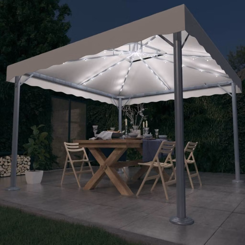 The Living Store gazebo con luci LED 300x300 cm in alluminio bianco crema