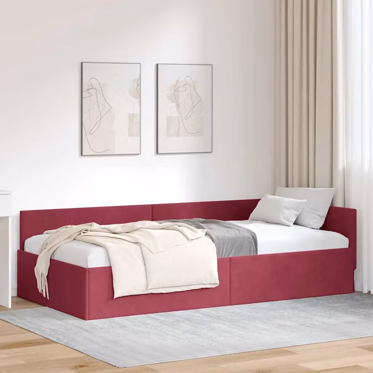 Cornice del letto ad angolo vidaXL in velluto rosso, L: 200 cm, P: 80 cm, H: 57 cm