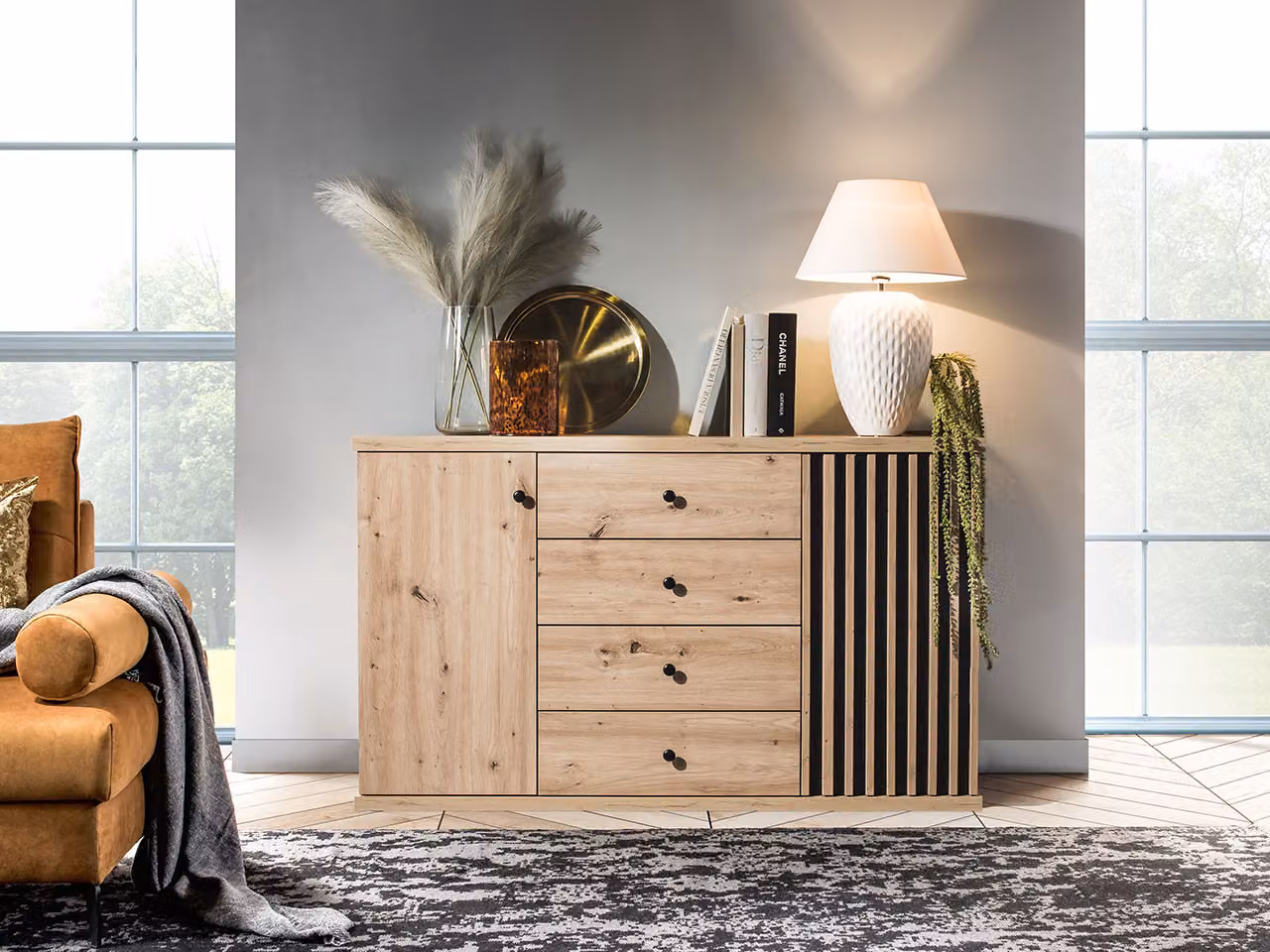 Cassettiera combinata ORURO 1 – rovere artisan / nero
