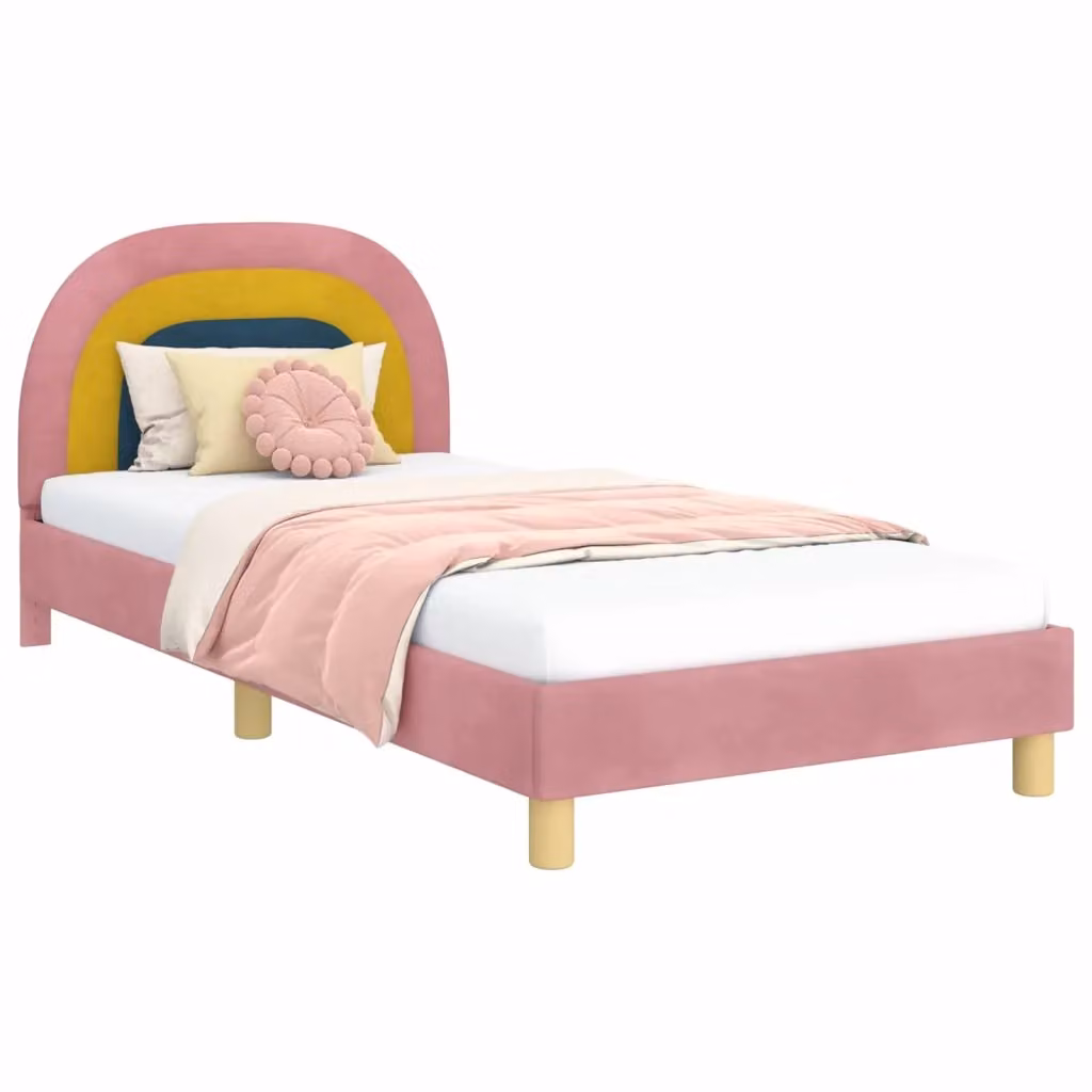 Struttura letto per bambini con testata e giroletto in velluto rosa, L 80 x P 200 cm – 2