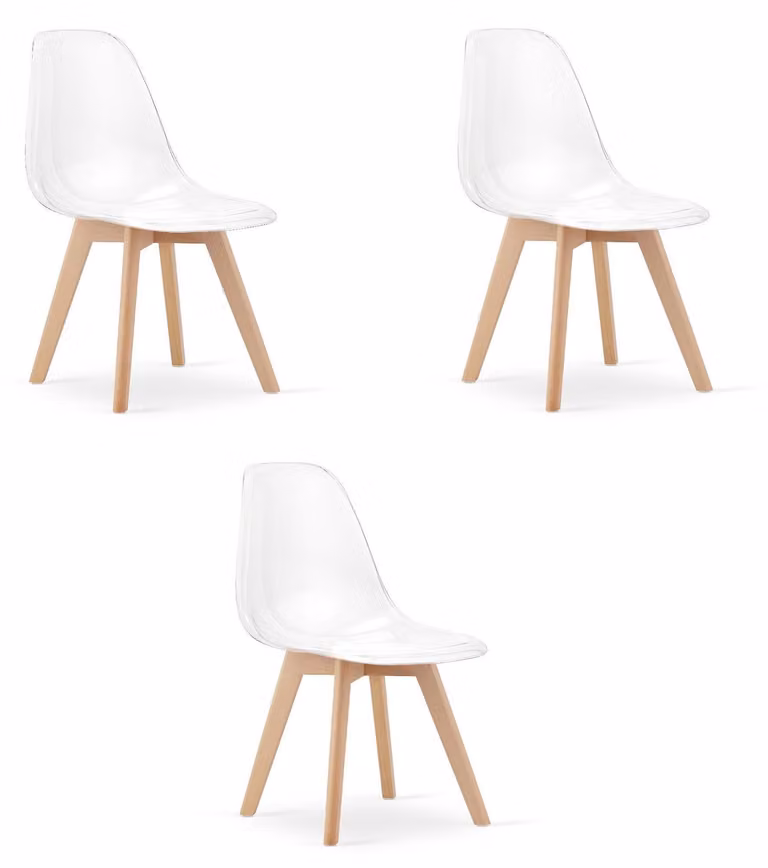 Sedia - Leobert - Kito - Trasparente/Gambe in legno naturale - 46 x 54,5 x 80 cm - Set di 3
