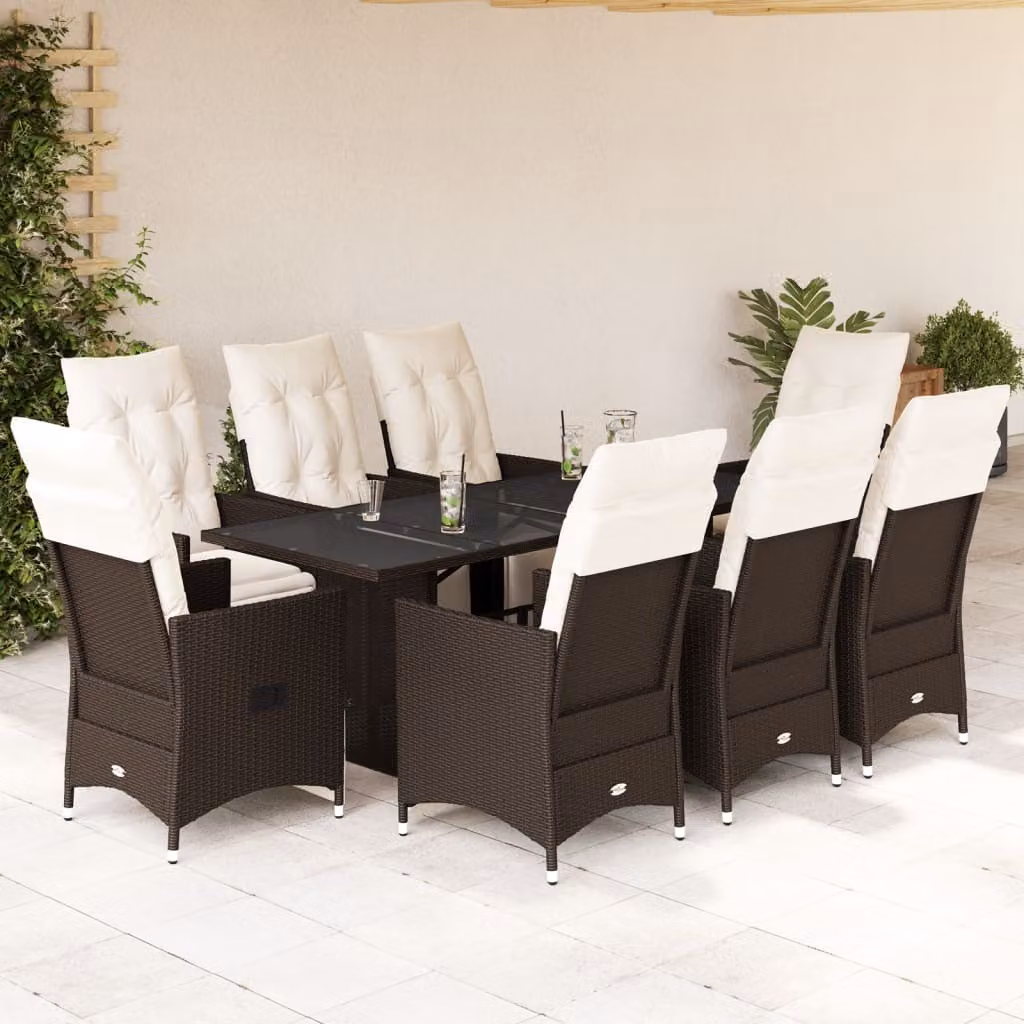 Maison Exclusive - Set Bistrò da Giardino 9 pz con Cuscini in Polyrattan Marrone