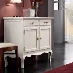 Credenza madia in legno massiccio Shabby chic 2 ante laccato bianco opaco