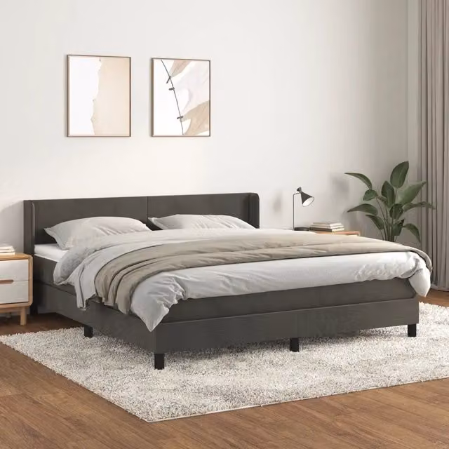 Letto con Giroletto a Molle e Materasso Ibrido vidaXL in Velluto Grigio e Bianco L/P/H: 160 x 200 x 88 cm