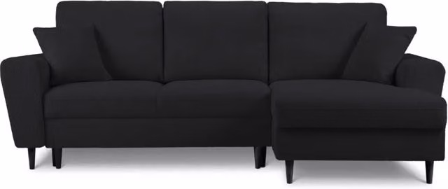 Divano convertibile angolare destro con contenitore Kyoto di Cosmopolitan Design, 4 posti, in bouclé nero, L: 241 cm, P: 114,6 cm, H: 88 cm