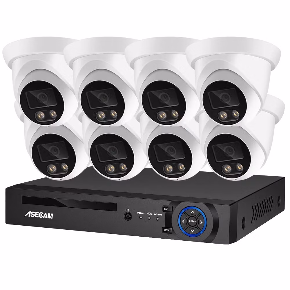 Sistema di telecamere di sicurezza, risoluzione 4K da 8MP, visione notturna a colori AI, NVR da 8CH e 8 telecamere, Nessuno