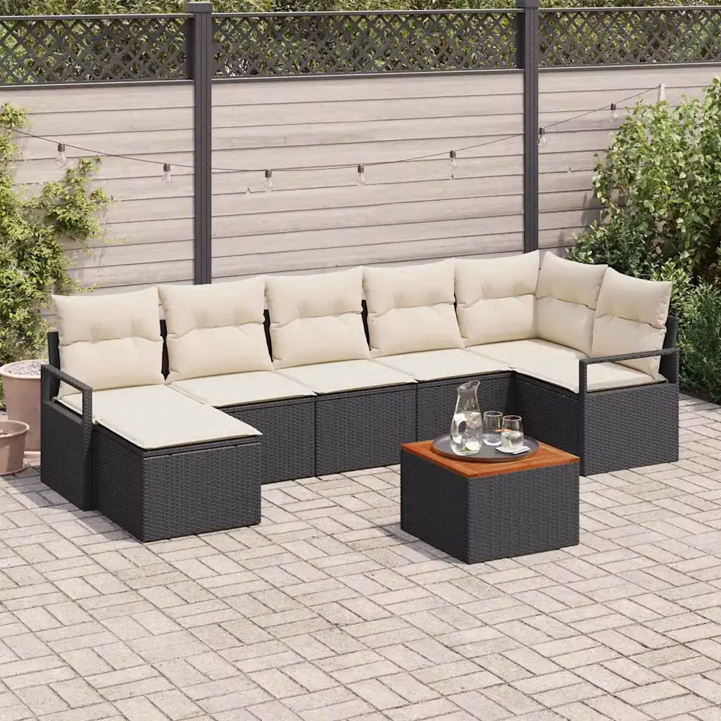 Set Divano da Giardino a L vidaXL 8 Pezzi Nero con Cuscini e Tavolino in Polyrattan e Acciaio – 1
