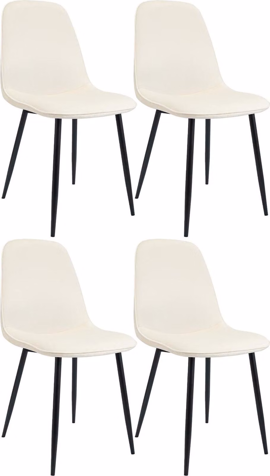 Set di quattro sedie da pranzo - sedie in velluto - comfort - metallo robusto - crema - crema