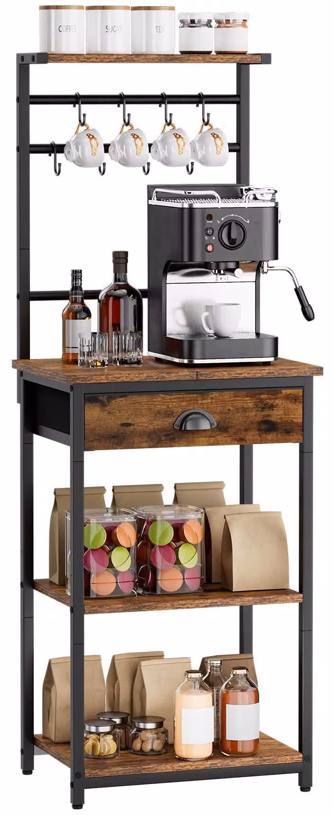 Portaspezie da cucina, scaffale verticale per pentole, organizer per caffè, 5 ripiani