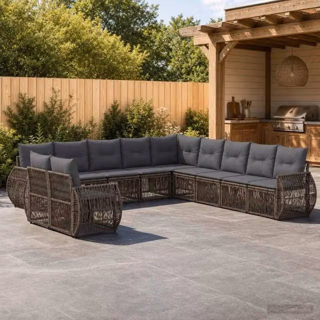 Set Divano da Giardino vidaXL 11 Pezzi a Forma di U in Polyrattan Grigio e Antracite con Cuscini Imbottiti e Struttura in Acciaio – 1