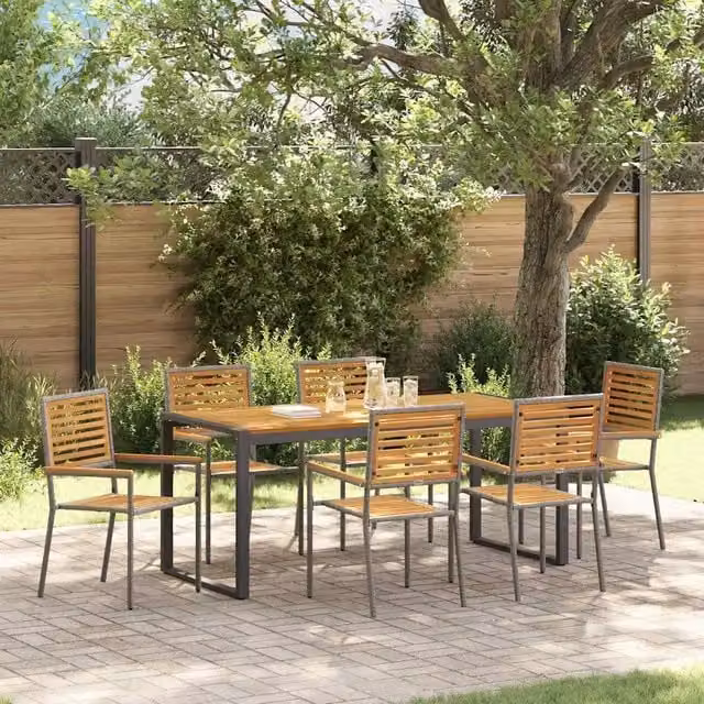 Set da Pranzo per Giardino 7 pz Grigio e Marrone polyrattan 3365482