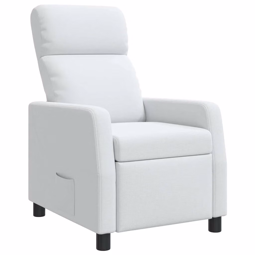 Poltrona relax reclinabile moderna in tessuto bianco con braccioli e leva manuale – 2