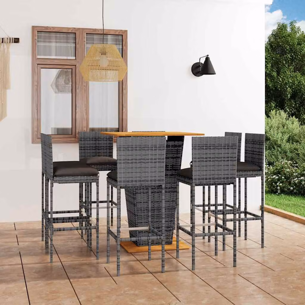 vidaXL Set da Bar per Giardino 9 pz in Polyrattan e Legno di Acacia Grigio Antracite – 1