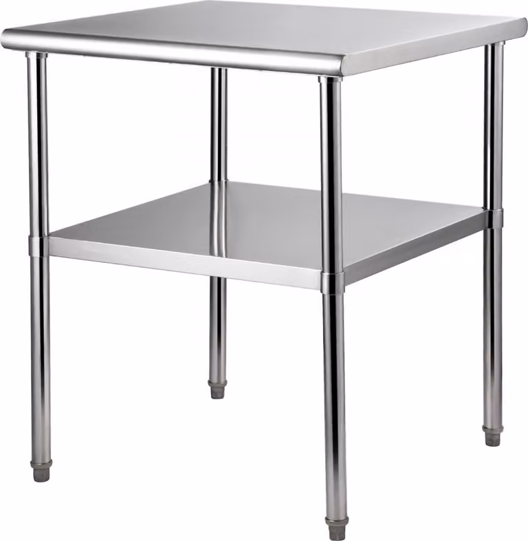 Tavolo commerciale in acciaio inox - 76,2 x 76,2 x 91,4 cm - Tavolo da lavoro in acciaio inox a due strati - Gastro set - 226 kg+136 kg di portata - Tavolo da cucina commerciale - Tavolo da preparazione per cucina