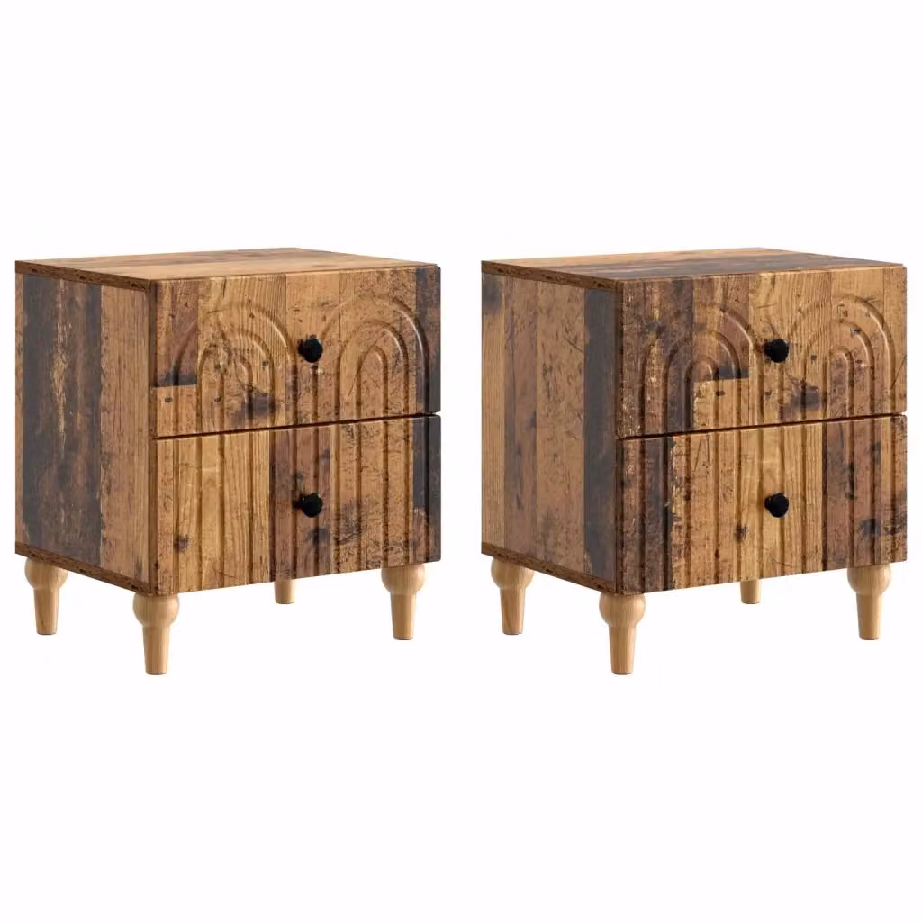 Set di 2 Armadi da Notte vidaXL in Legno Antico Marrone L/P/H: 43 x 34,5 x 48 cm – 2