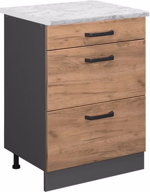 Mobiletto base per cucina R-Line Rovere dorato/Antracite 60 cm PL Marmo Vicco