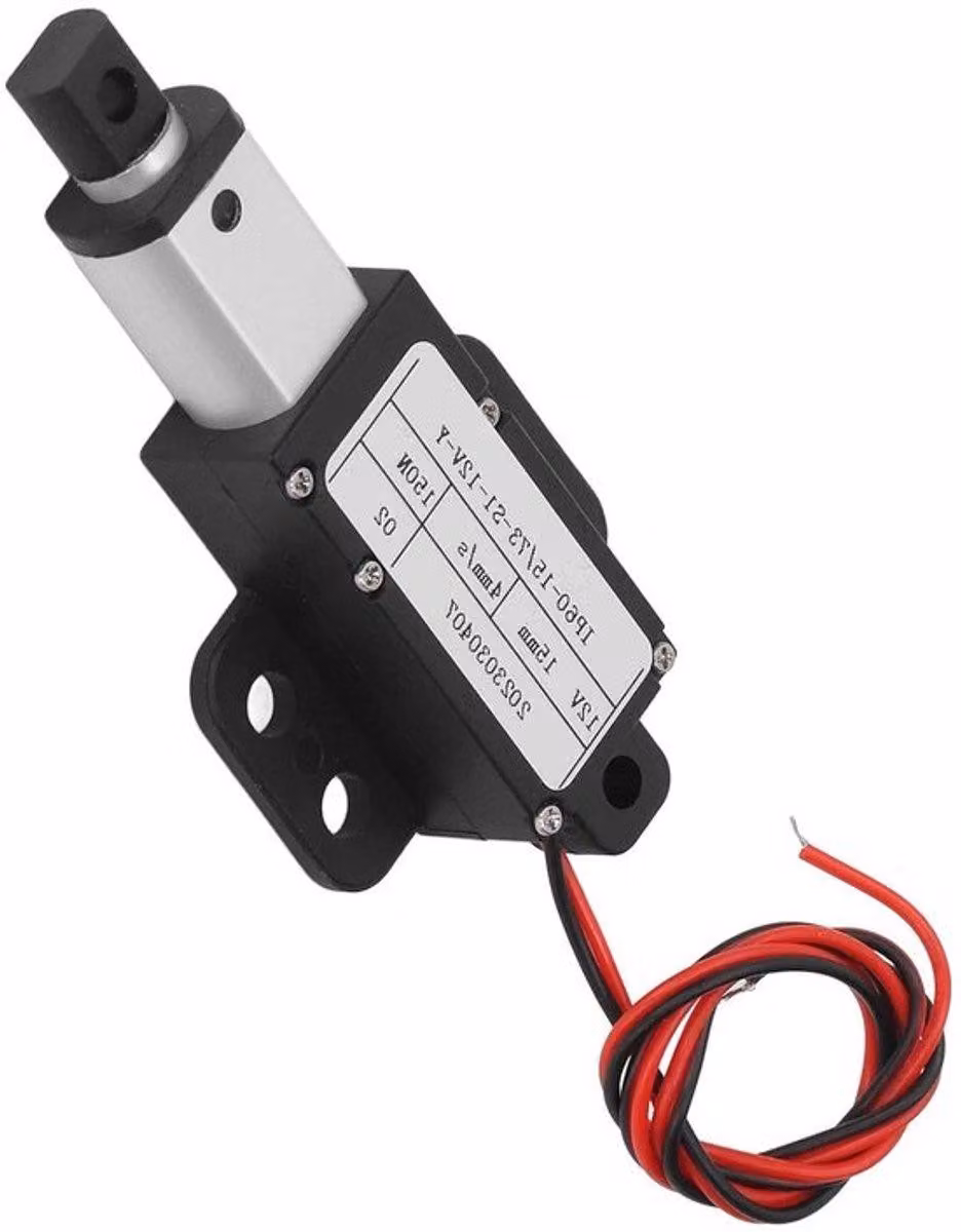 Mini attuatore lineare elettrico con corsa di 15 mm, ideale per movimenti di precisione in macchinari agricoli e altre applicazioni