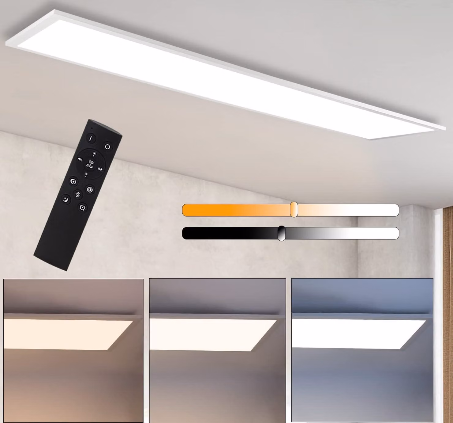 ZMH LED plafoniera pannello dimmerabile 120x30 cm con telecomando 48W pannello soffitto lampada soggiorno 3840LM moderna luce notturna camera da letto lampada ufficio bianco luce per ufficio cucina corridoio
