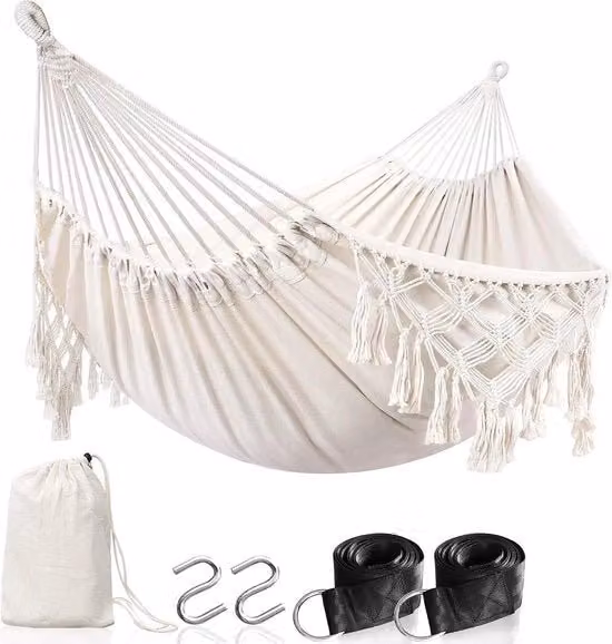 Hangmat in Cotone con Spilli - Matrimonio da Esterno Portatile e Compatto per Giardino e Terrazza