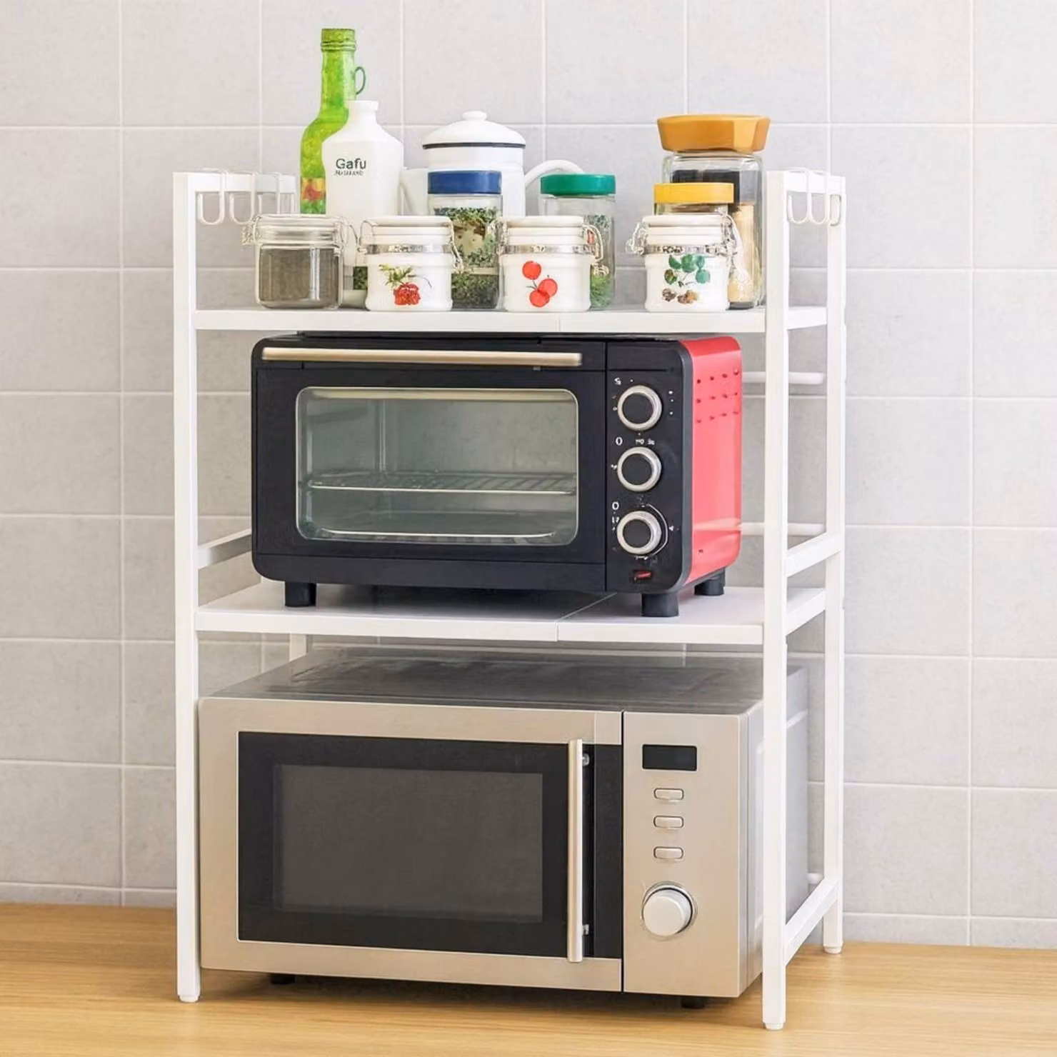 DanDiBo Ripiano regolabile per microonde Bianco 3 livelli 40-64 cm Ripiano per microonde 96684 Supporto per microonde in piedi Ripiano per cucina