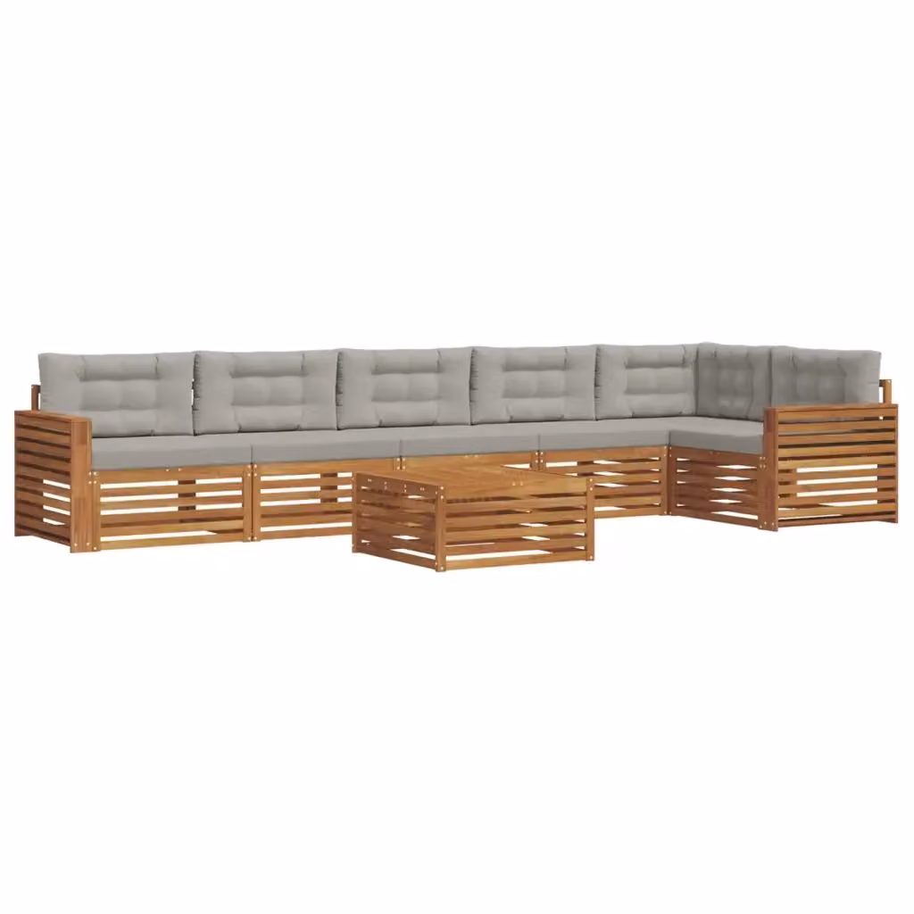 Set di divani da esterno vidaXL a forma di L in legno di acacia con tavolino e cuscini, Grigio – 2