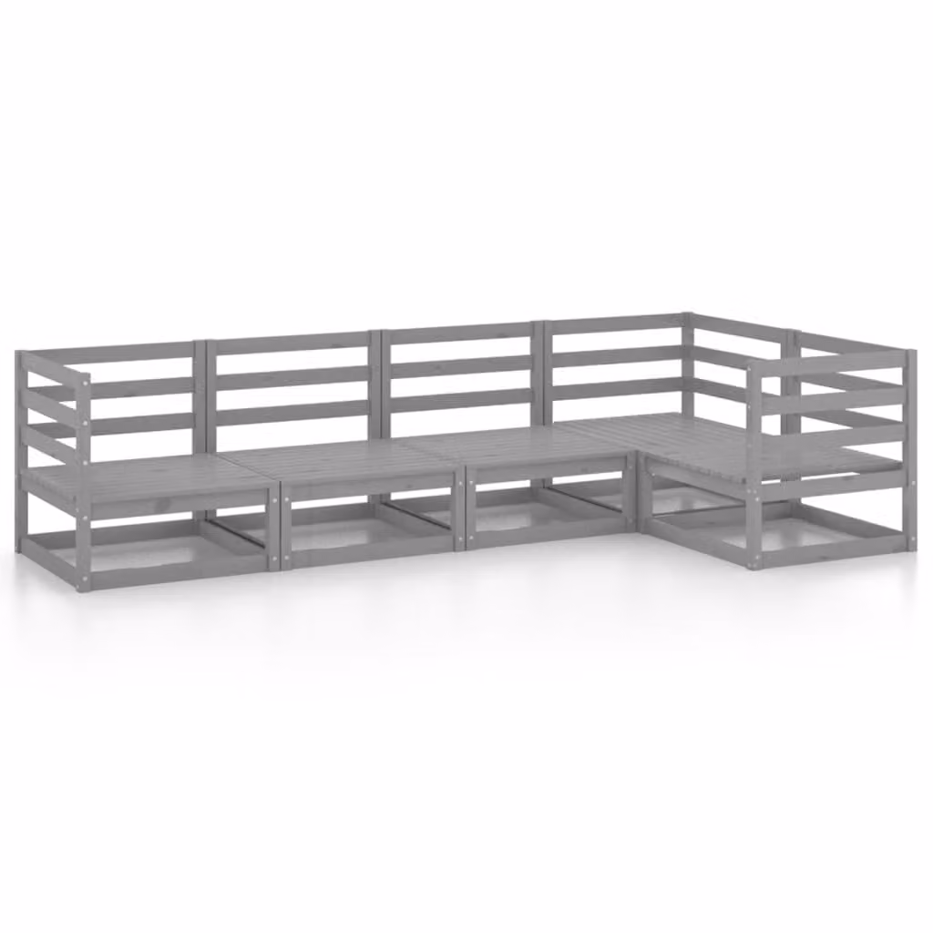 Set Divani da Giardino 5 pz Grigio in Legno Massello di Pino