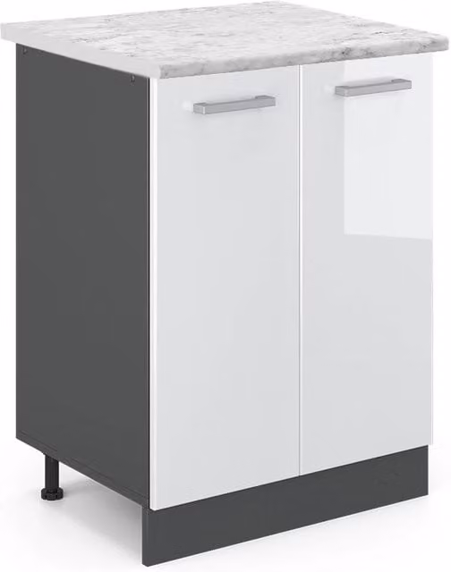 Mobiletto base cucina Vicco R-Line Bianco lucido e Antracite con piano in marmo L: 60 cm, P: 60 cm, H: 81,6 cm