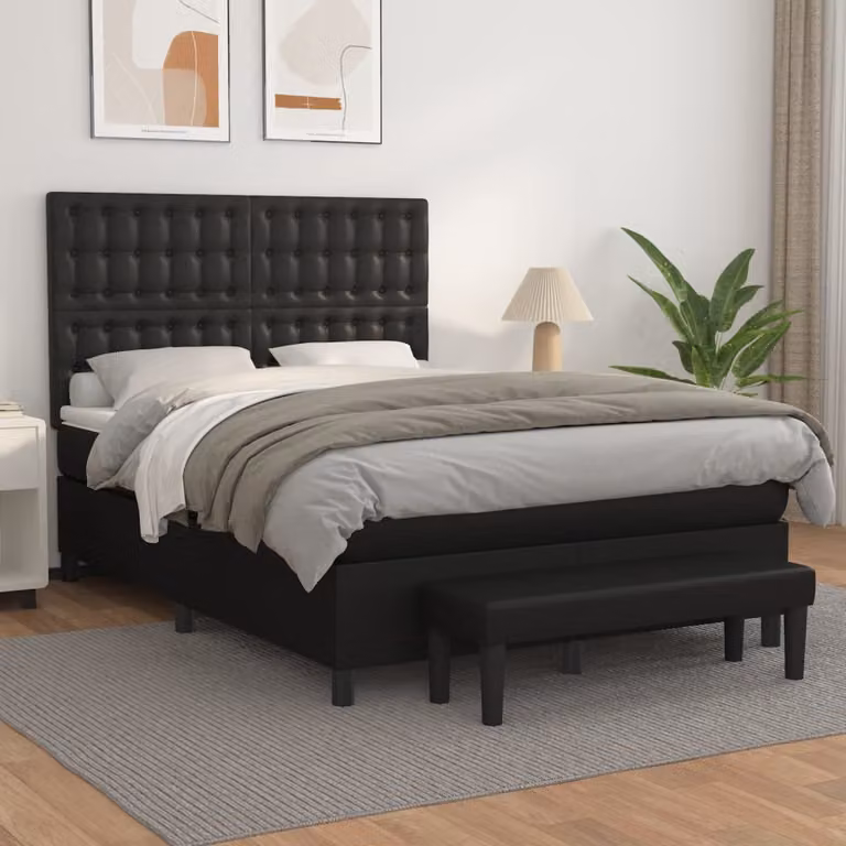 vidaXL Giroletto a Molle con Materasso Ibrido in Similpelle Nero L/P/H: 190 x 140 x 4 cm