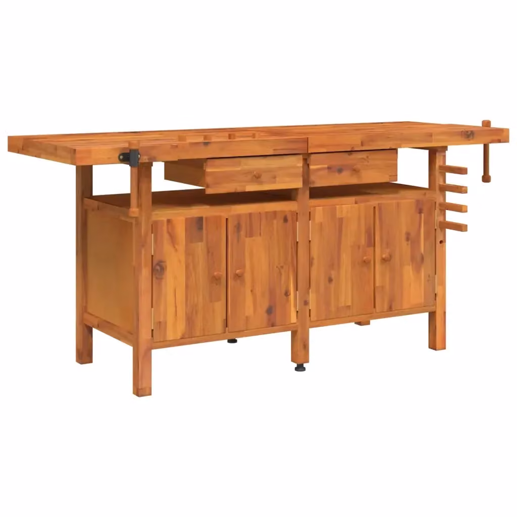 Banco da lavoro con cassetti e morsa vidaXL in legno di acacia marrone L/P/H: 192 x 62 x 83 cm – 2