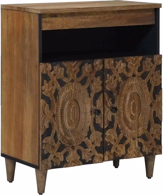 Credenza moderna vidaXL in legno di mango e metallo, marrone e nero, L: 60 cm, P: 33 cm, H: 75 cm