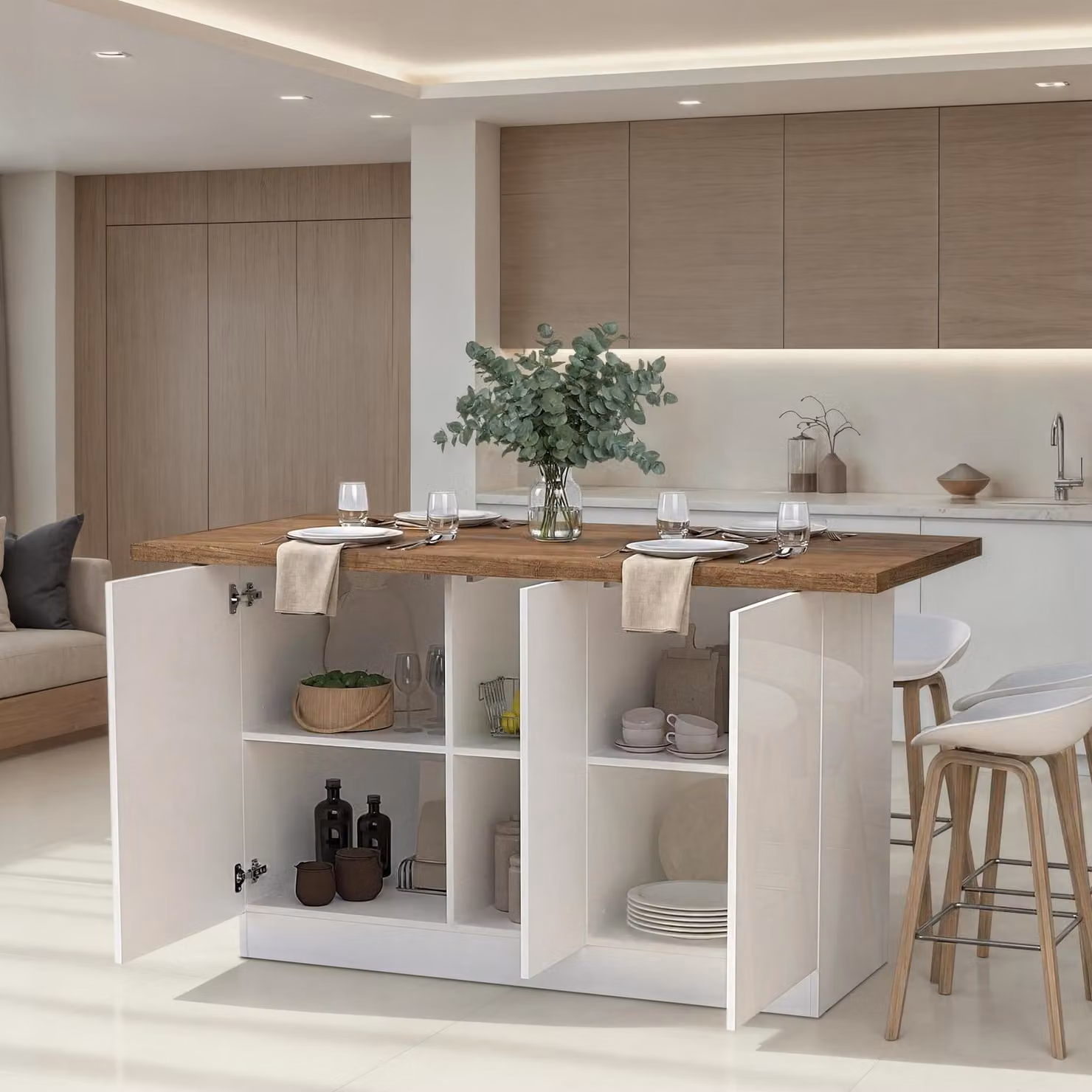Migani - Isola da Cucina, 160x80x90h cm Bianco Lucido, 3 Ripiani  Italy