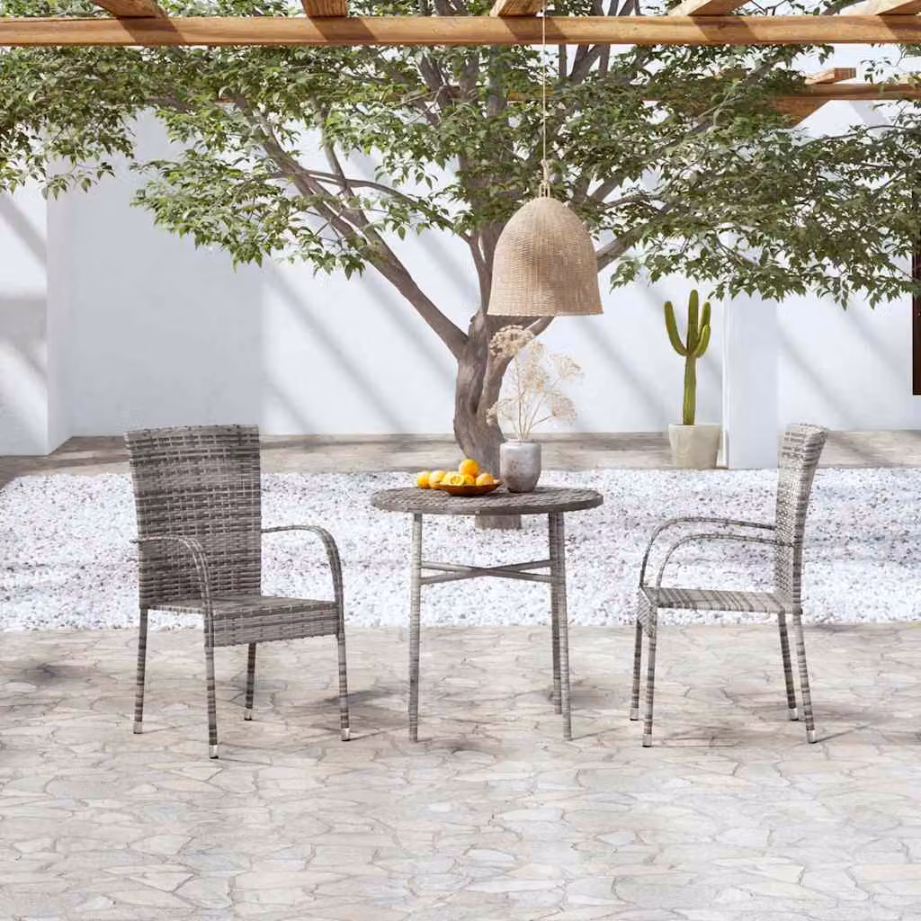 Set Mobili da Pranzo per Giardino e Terrazzo vidaXL in Polyrattan Grigio, 3 Pezzi con Tavolo Rotondo Moderno
