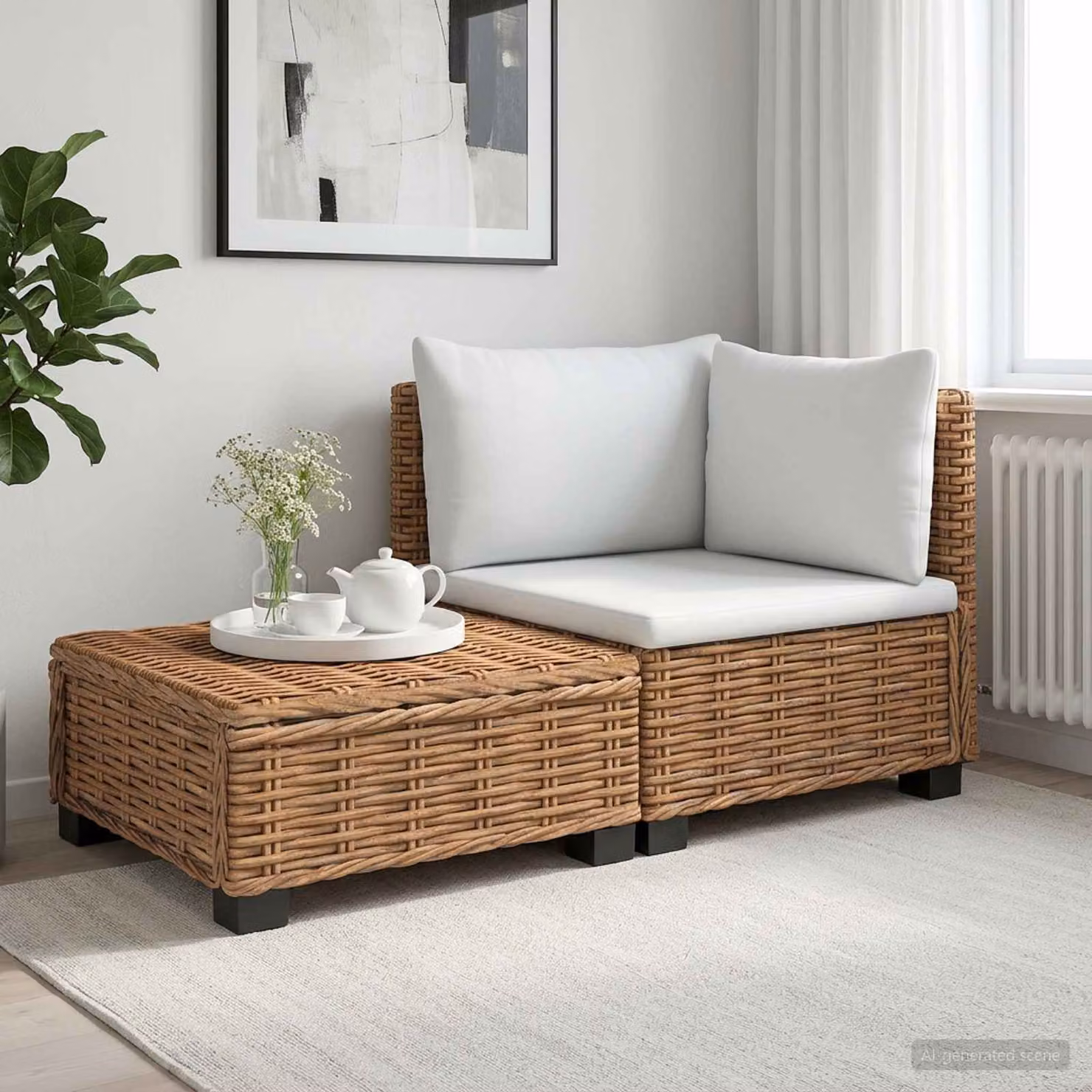 Set Lounge da Giardino vidaXL GENDT in Polyrattan con Cuscini e Tavolino, Forma a L, Colore Naturale