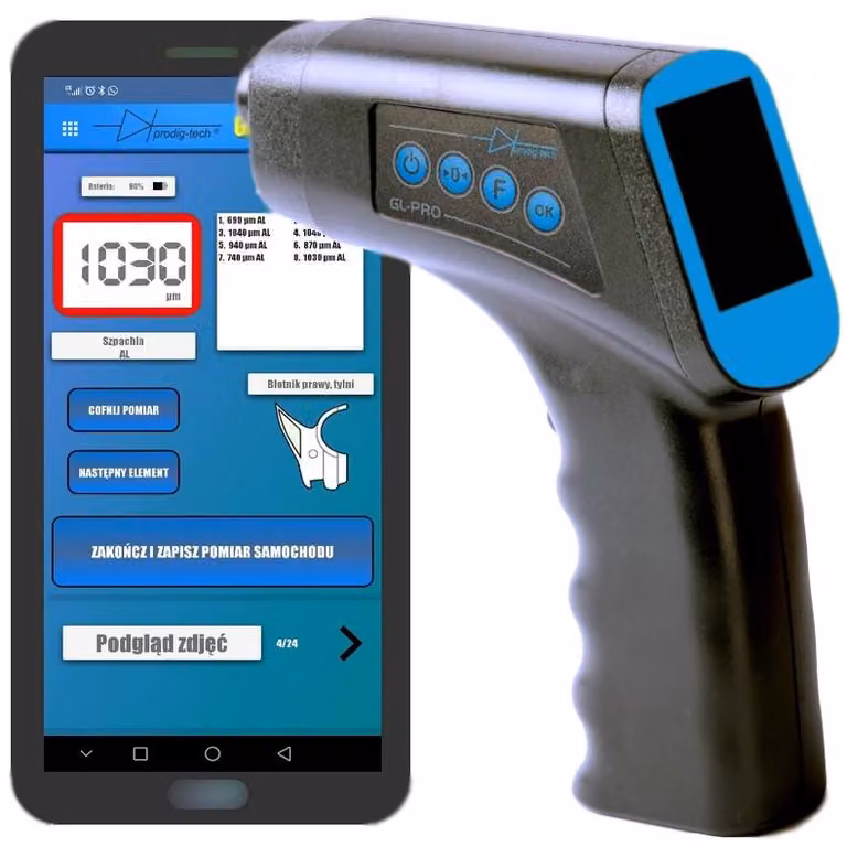 GL-SMART-FAZ misuratore di spessore della vernice per autoveicoli con applicazione mobile Android, iOS (acciaio, acciaio zincato, alluminio)