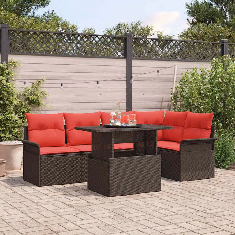 Maison Exclusive - Set da giardino con divano a 6 posti, color marrone, in rattan sintetico