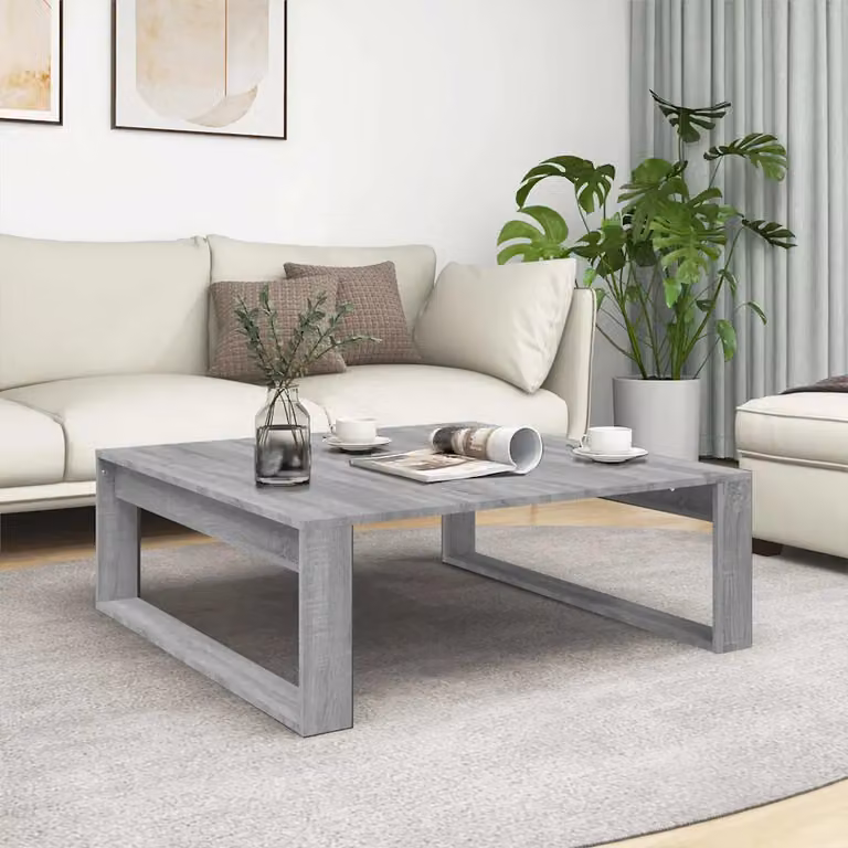 Tavolino da salotto vidaXL in legno multistrato grigio, design minimalista e forma quadrata, L 100 cm x P 100 cm x H 35 cm